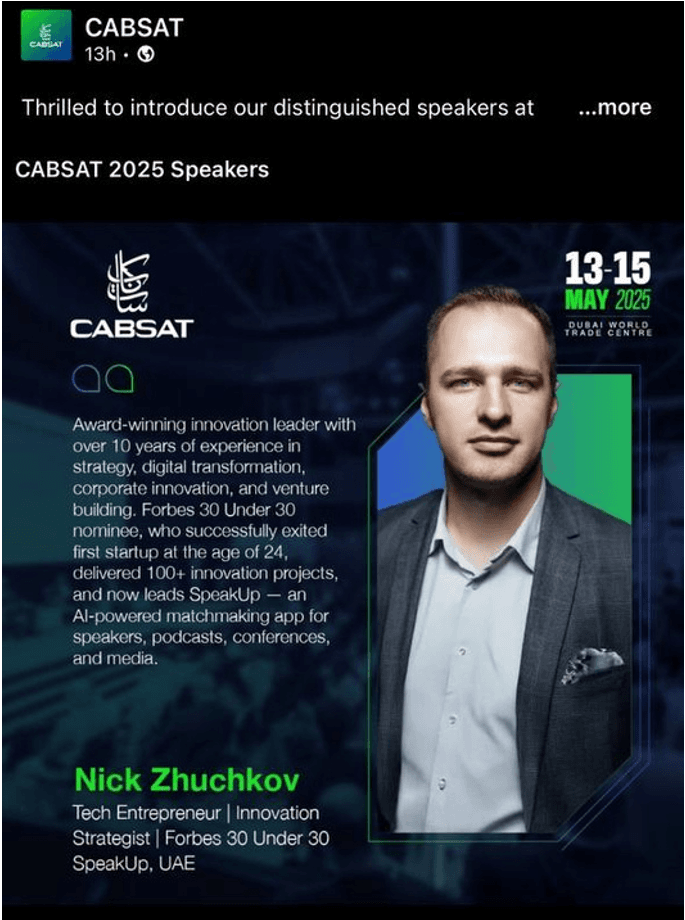 CABSAT Speaker Nick Zhuchkov