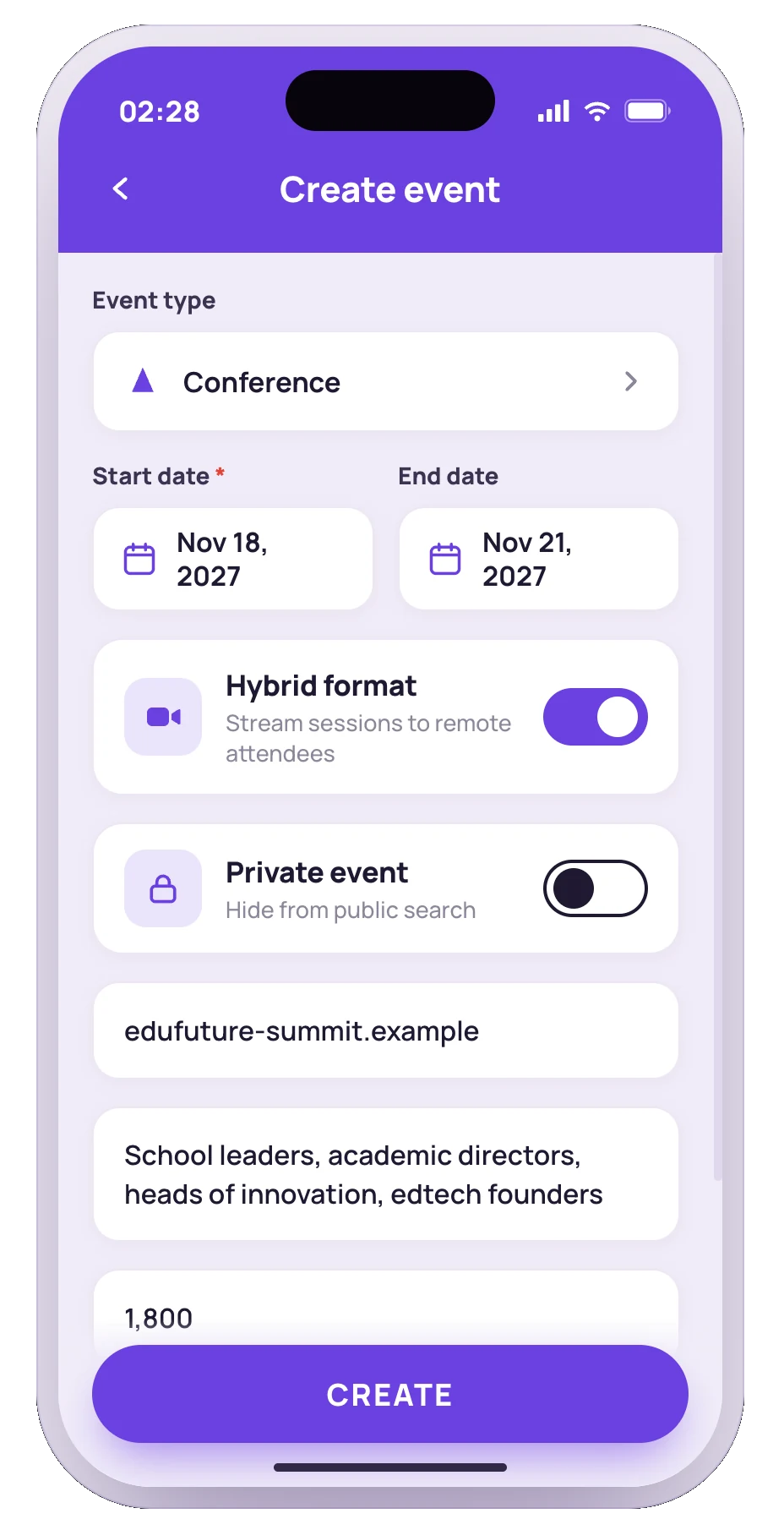 Create an event in the SpeakUp organizer app